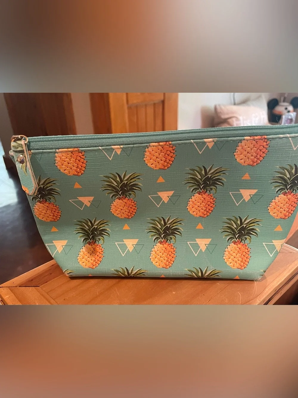 Tropical Pineapple Print Cosmetic Pouch - Teal